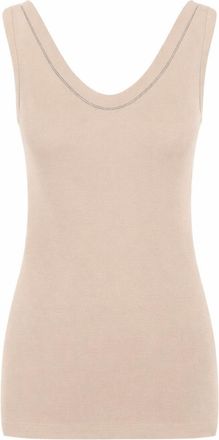 Brunello Cucinelli Beige Solid Scoop Neck Top