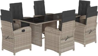 vidaXL Set Comedor Jard&iacute;n 7 Pzas Y Cojines Rat&aacute;n Sint&eacute;tico Gris Claro Vidaxl