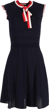 Sandro Mini Fidelia Knitted Stripe Detail with Ribbon Dress in Navy Blue Viscose