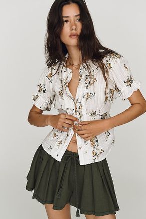 Pilcro Keira Waisted Tuxedo-Front Blouse by Pilcro
