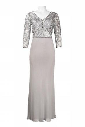 Sue Wong Embellished Bodice Long Evening Dress In Platinum