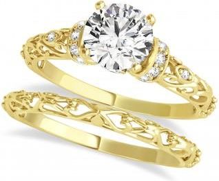 Allurez Diamond Antique Style Bridal Set 14k Yellow Gold (1.62ct)