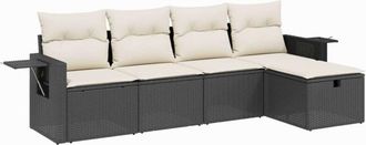 vidaXL Set De Muebles De Jard&iacute;n 5 Pzas Y Cojines Rat&aacute;n Sint&eacute;tico Negro Vidaxl
