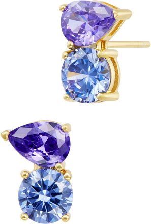 Savvy Cie Jewels GOLD PLATED OVER STERLING SILVER.925 TOI ET MOI ROUND AND PEAR MULTI COLOR CZ STUD EARRINGS