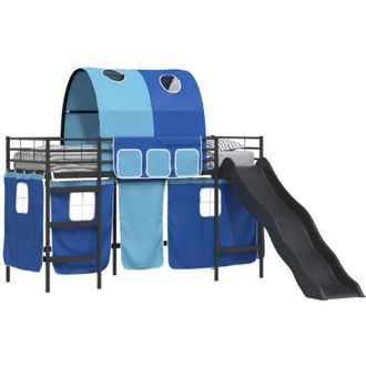 vidaXL KidsLoft Bed Frame Black and Blue 99.5 x 190 cm Metal vidaXL