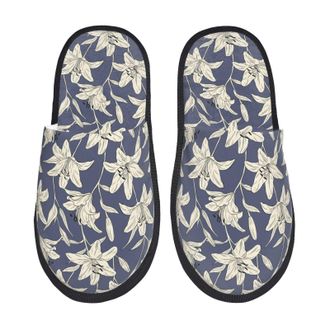 Generic House Shoes Lilies Flowers Print Plush Winter Slippers Lightweight Portable Spa Slippers Bedroom Guest M