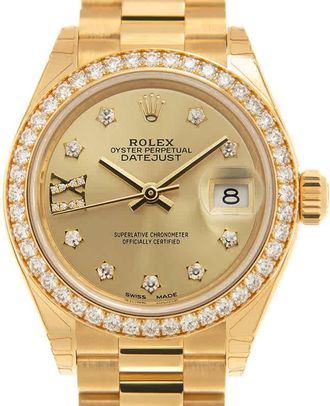 Rolex Lady-Datejust Champagne Diamond Dial Automatic Ladies 18 Carat Yellow Gold President Watch 279138RBCDP
