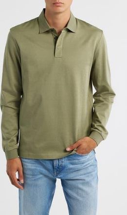 BOSS Pado Long Sleeve Cotton Polo in Medium Green at Nordstrom Rack, Size X-Large