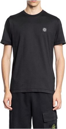 Stone Island Zwarte Katoenen Jersey T-Shirt met Kompas Logo - Heren - T-shirts - Zwart - XL - Katoen - Tops