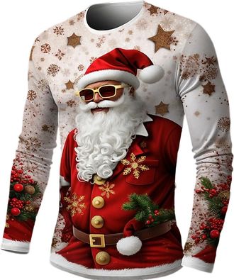 Generic Christmas Jumpers for Men Novelty Funny Xmas Reindeer Jumpers Santa Claus Christmas Sweatshirt Nordic 3D Print Graphic Pullover Sweaters Vacation Holi