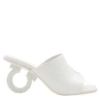 Ferragamo White Nappa Astro 70 Elinda Slide Sandals, Size 6.5 D