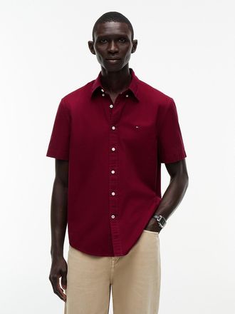 Tommy Hilfiger Mens Regular Fit Short-Sleeve Oxford Shirt - Burgundy - XXL