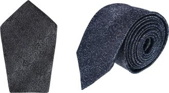 Trafalgar Store Esteban Scrolling Vines Silk Necktie and Pocket Square Bundle in Silver And Black at Nordstrom