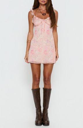 Princess Polly Dewdrops Floral Print Sleeveless Chiffon Minidress in Pink Floral at Nordstrom, Size 12
