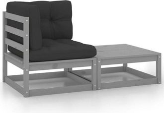 vidaXL Set De Muebles De Jard&iacute;n 2 Pzas Con Cojines Madera Pino Gris Vidaxl