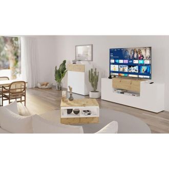 FMD Fmd - Mueble De Tv/equipos De M&uacute;sica Roble Y Blanco 182x33x70,2 Cm