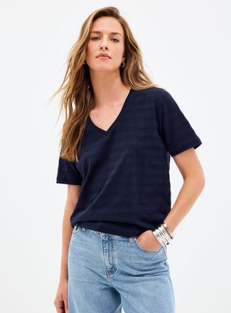 Contemporaine Womens Pointelle pattern pure organic cotton T-shirt