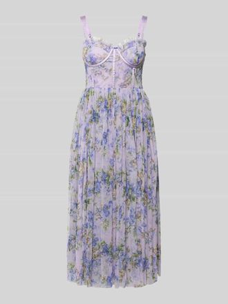 Lace & Beads Cocktailkleid aus T&uuml;ll im Allover-Look in Flieder, Gr&ouml;&szlig;e XXL