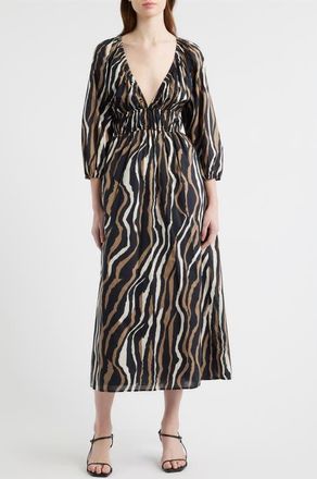 Rails Paio Print Three-Quarter Sleeve Cotton Midi Dress in Canyon Stripe at Nordstrom, Size Xx-Small