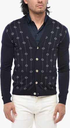 Gucci Cardigan In Lana e Nylon a Motivo Iconico Gucci