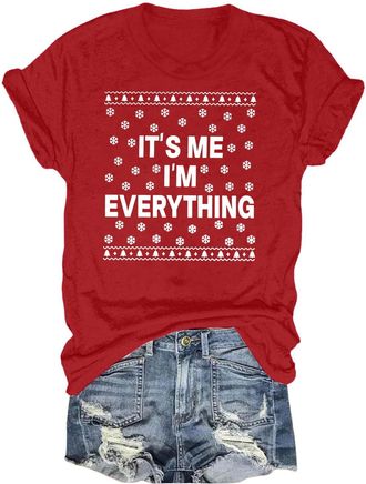 Generic Regular Fit Christmas Tee Shirt for Women 2025 I Have Everything I Want for Christmas Funny Couples Shirt Matching Blouse for Indoor Home Party Xmas G