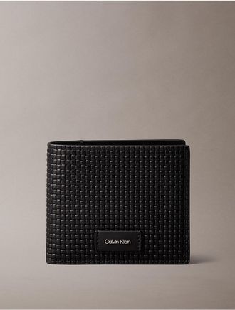 Calvin Klein Mens Embossed Woven Billfold Coin Wallet - Black