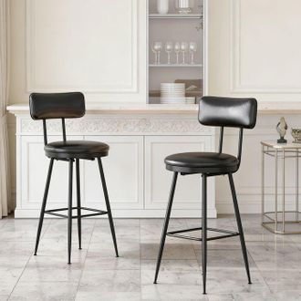 OEM Taburete De Bar - Pocketpop Lote De 2 - Asiento 65 Cm - Metal Y Pu - Negro