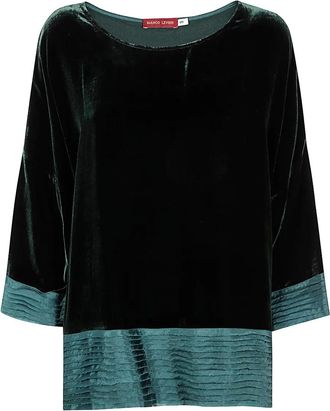 Bianco Levrin Top con orlo plissettato in velluto - Verde