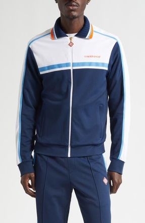 Casablanca Textured Colorblock Track Jacket in Navy /White at Nordstrom, Size X-Large