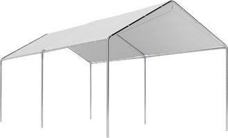 OUTSUNNY Carpa Garaje Para Coche 3x6 M, Cochera Exterior Port&aacute;til Con Marco De Acero Galvanizado, Impermeable, Anti-uv, Con Accesorios, Blanco