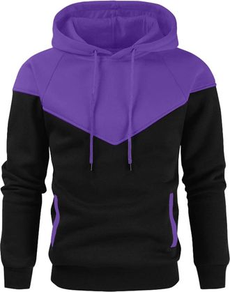 Generic Mens Retro Hoodies Fall Fashion Top Mens Autumn Winter Long Sleeve Colour Block Sweatshirt Top Outdoor Sweatshirt Sports Outfits for Inddoor Outdoor X