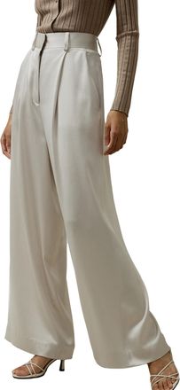 LilySilk 30 Momme 100% Mulberry Silk Pants for Women Straight High Waist Wide Leg Trousers for Business(Pale Gray,8