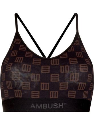 AMBUSH monogram-print bra top - women - Polyamide/Elastane - M - Black