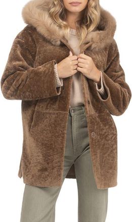 Gorski Reversible Textured Genuine Shearling Parka with Genuine Shearling Trim in Camel/camel at Nordstrom, Size Medium