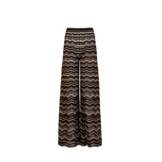 D.exterior Wide Trousers, female, Brown, Size: XL Chevron Knit Palazzo Trousers