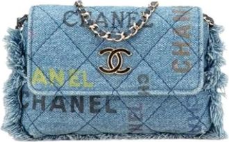 Chanel Pre-owned Quilted Denim Crossbody Bag - Dames - Vintage Schoudertas - Blauw - ONE Size - Denim - Vintage
