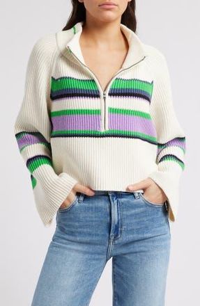 Free People Greta Stripe Half Zip Sweater in Sugar Swirl Combo at Nordstrom Rack, Size X-Large