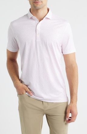 Johnnie-O Marina Palm Tree Print Performance Jersey Polo in Punch at Nordstrom, Size Xx-Large