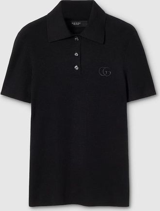 Gucci Cashmere Silk Polo Shirt With Embroidery, Black, Ready-to-wear