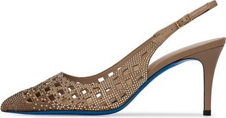 Loriblu Slingback in hazelnoot su&egrave;de met kristallen - Dames - Pumps - Bruin - 35 EU - Su&egrave;de - Schoenen