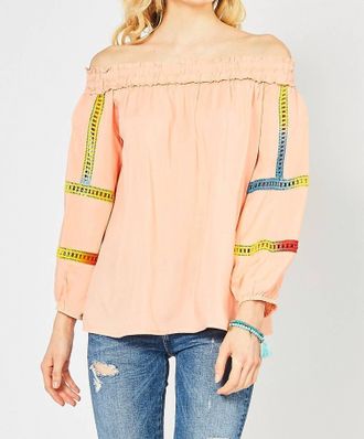 Entro Off The Shoulder Crochet Top In Peach