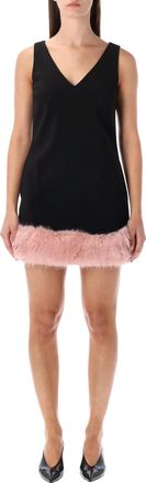 Self Portrait Self-portrait Back Crepe Mini Dress With Pink Faux Fur Hem