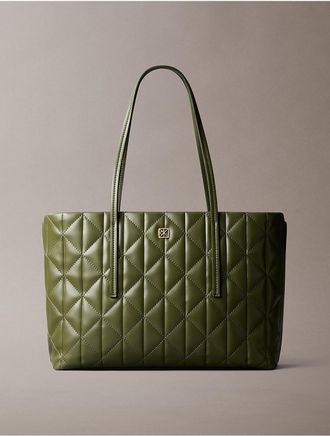 Calvin Klein Womens Quilted Emblem Logo Small Tote Bag - Green