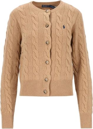 Polo Ralph Lauren Cardigan a girocollo in cotone a trecce - - Knitwear - Donna - Marrone - XS
