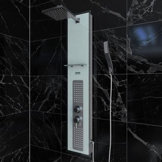 Aurlane Columna Ducha Hidromasaje - 22x125cm - Cristal Templado Inox - Alpha White