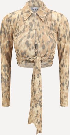 Ganni Printed marl mesh tie Blouse Female 36