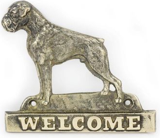 OEM Boxer, Boxer I - Un Cartel Para Puerta Con Un Perro, Una Placa De Bienvenida De Lat&oacute;n, Un Cartel &Uacute;nico Con La Inscripci&oacute;n Welcome De Art-dog