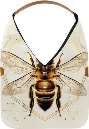 Generic Honey Bee Portrait of Geometric Shapes (4) Reusable Lightweight Grocery Bags - Foldable Into Compact Pouch, Washable & Sturdy, Multipurpose for Shoppi