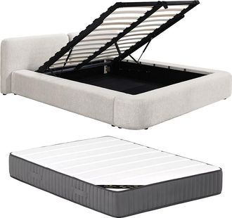 Vente-Unique Canap&eacute; abatible 140 x 190 cm - Tela - Beige + Colch&oacute;n - JUDALO de Maison C&eacute;phy