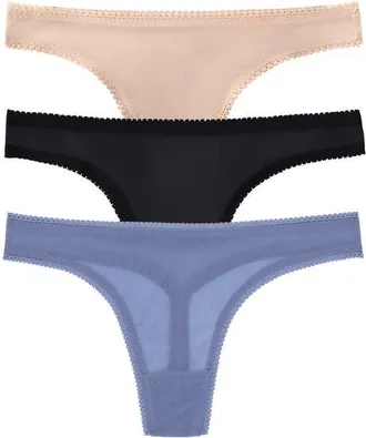 OnGossamer 3-Pack Mesh Thongs in Country Blue/black/champagne at Nordstrom, Size Large/x-Large